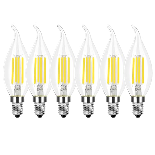 HUAMu Ampoule Flamme LED E14 Dimmable, 6W Equivalent à Ampoule Halogène Incandescente 60W, Blanc Froid 6500K, Flamme Bougie LED encastrable, 360° Faisceau,...