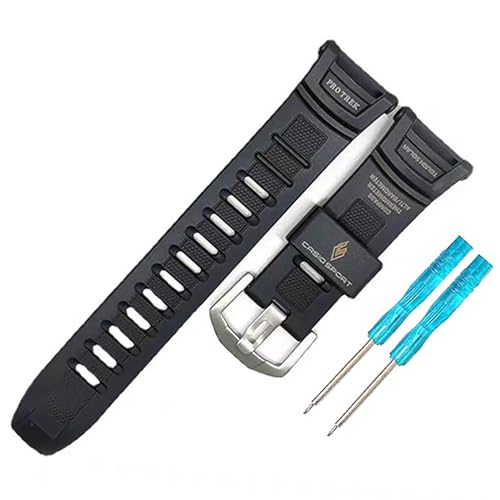 Resin Watchband Replacement for Casio PRG-130-1V | PRW-1500-1V | PRW-1500J-1– Suitable for Men and Women, Watch Accessory(Black/Rhombic/Silver Buckle)