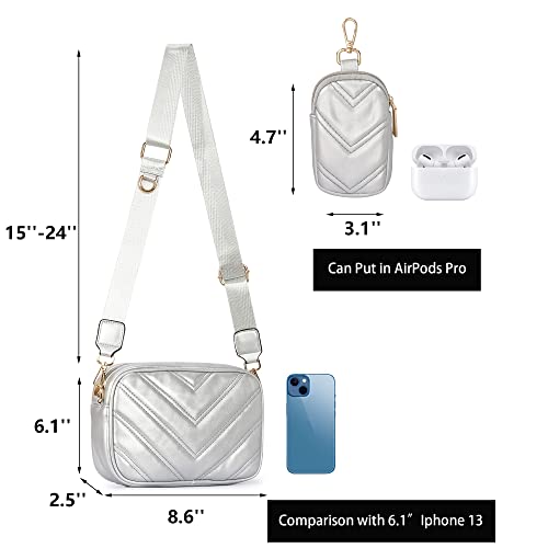 Image of Herald Quilted Small Crossbody Bag with Coin Pouch for Women | Lightweight, Vegan Leather, Trendy Style, Detachable Mini Pouch, 2 Size Cross Body Handbags with Wide Strap for Daily Travel