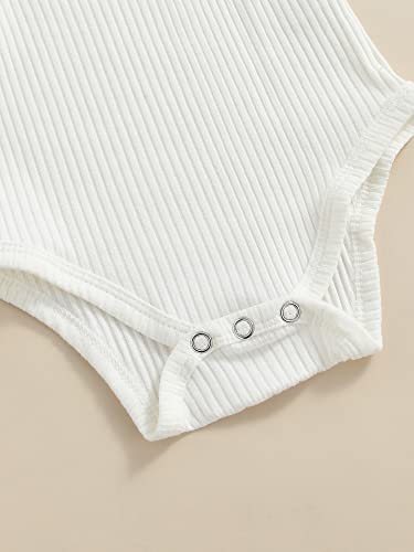 Infant Girls Summer 3Pcs Outfit Sets Ruffle Short Sleeve Ribbed Romper + Suspender Skirt + Headband (A-Yellow, 3-6 Months) #TOP4