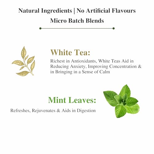 Image of Sancha Tea Boutique, Moroccan Mint White Tea, 75g Silver Needle White Tea Buds, Blended with Spearmint Leaves, Herbal Tea for PCOS & PCOD