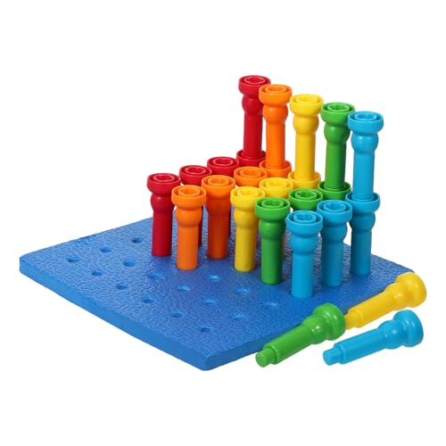 NOLITOY Juego de Tablero de Clavijas 25 Piezas, Juguete Educativo para Desarrollo Temprano, Plástico Seguro, Clavijas en Forma de Hongo, Adecuado para Motricidad Fina y Coordinación