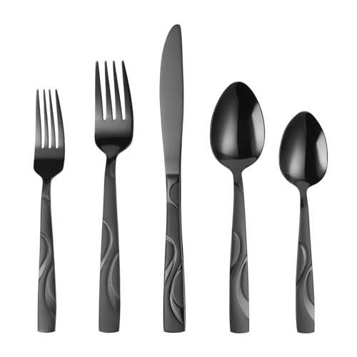 FONGDANLAITE Black Silverware Set, 30 Pieces Stainless Steel Flatware Utensils, Cutlery Set Service for 6 Including Fork Spoon and Knife, Dishwasher Safe