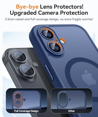 Image of CANSHN Magnetic for iPhone 16 Case, Upgraded [Full Camera Protection] [Compatible with Magsafe] [Translucent Matte] Shockproof Protective Phone Case for iPhone 16 - Deep Blue