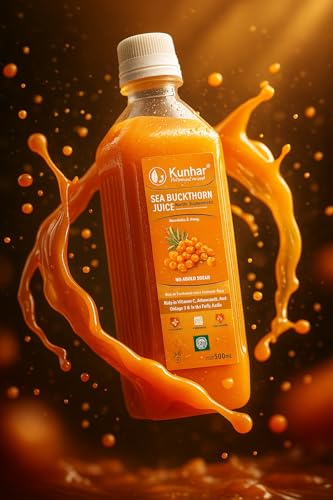 Image of KunhaR Sea Buckthorn Juice (Pack of 2) | Health Supplement for Adults | No Added Sugar | Rich in Vitamin C, Omega 3, 6, 7 & 9 | Improves Skin & Immunity