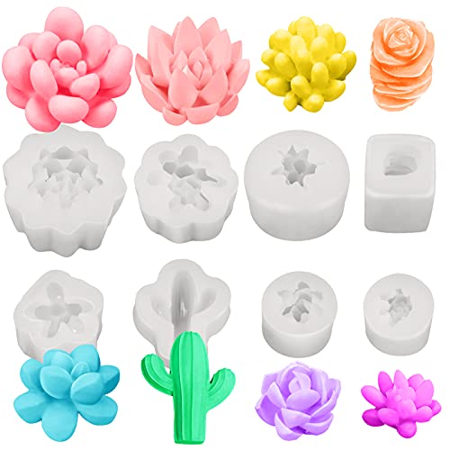 Palksky 8 Pcs Succulent Molds Silicone Candle Molds 3D Flower Epoxy Resin Casting Molds Cactus Clay Molds Christmas Molds For Diy Making Wax Melt Molds Candle Soap Cake Decoration Chocolate Ice Lolly #TOP13