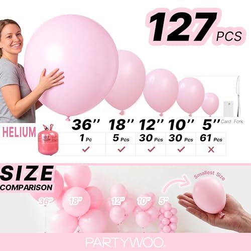 Image of PartyWoo Light Pink Balloons 127pcs Different Sizes of 36 18 12 10 5 Inch Pastel Pale Baby Pink Balloon Arch Kit for Baby Shower Bachelorette Bridal Shower Birthday Party Decorations Pink-Y48