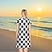 Peystean Women's Fashion Black White Chessboard Loose Nightgown, Short Sleeve Cute Ladies Comfy Shirt Knee Length Daily Sexy Girls Cloth House Dress L