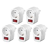 adapter mit schalter ip44 Leistung: max 3500 W 5x Schutzkontaktsteckdose  Steckdosenschalter  schaltbare Steckdose  beleuchteter Schalter  Netzdose mit Schutzkontakt  Sicherheitsschalter  Zwischensteckdose  5 Stück