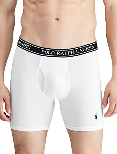 Polo Ralph Lauren Men's Stretch Classic Fit Boxer Briefs, Trunks & Long Leg Available, 3-Pack, White/Polo Black & Blue Saturn Stripe/Blue Saturn, Medium #TOP5