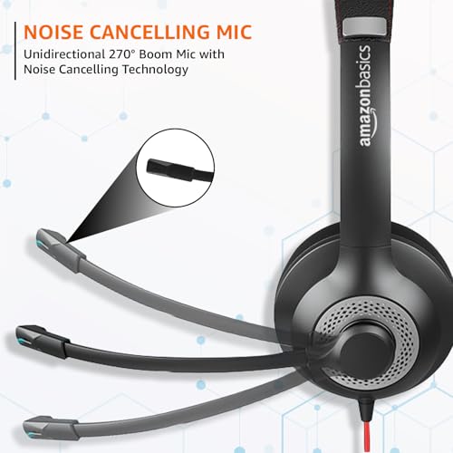 Image of Amazon Basics Pro Series Wired USB On Ear Headset with Mic | 40 mm Driver | Computer /PC or Laptop Headphone | Noise Cancellation Microphone | in-line Control for Home, Office, Teams or Zoom, Black