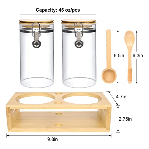 Glass Coffee Containers With Airtight Locking Clamp Bamboo Lids,2Pcs 45Oz Bpa Free Coffee Canister Set Bean Storage With Scoop And Measuring Spoon,Large Capacity Glass Food Storage Jars For Tea Sugar #TOP1