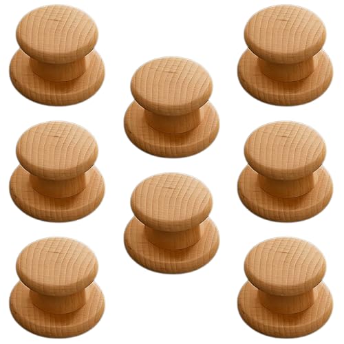 Image of 8 Piece Steam Beech Wood Drawer Knob 2 Inch| Premium Wooden Cabinet Door Handle | Round Furniture Knobs for Drawers, Wardrobes & Cupboards | Natural Finish Pull Handle for Home & Kitchen