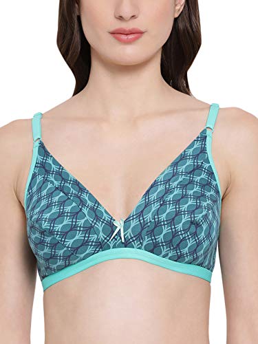 Image of Clovia Women's Non-Padded Non-Wired Printed Bra in Dark Green - Cotton Rich