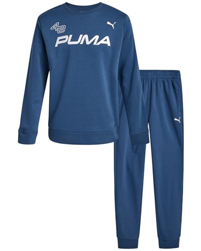 PUMA Boys Sweatpants Set - 2 Piece Soft Fleece Crewneck Pullover Boys Sweatshirts and Jogger Pants Kids Activewear Set (4-16)