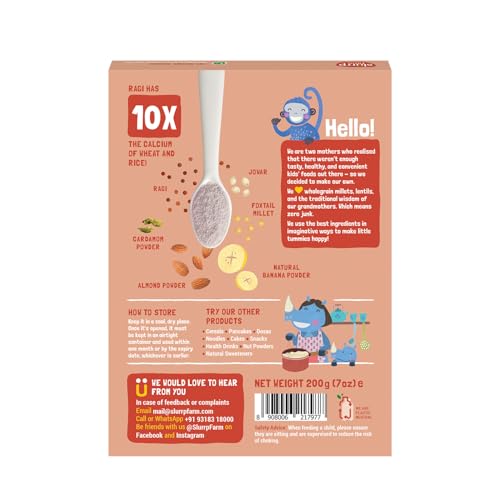 Image of Slurrp Farm No Added Sugar, No Salt Ragi, Almond and Banana Cereal | 100% Sprouted Ragi | Healthy Cereal | No Milk | No Preservatives, 200g (Pack of 2)