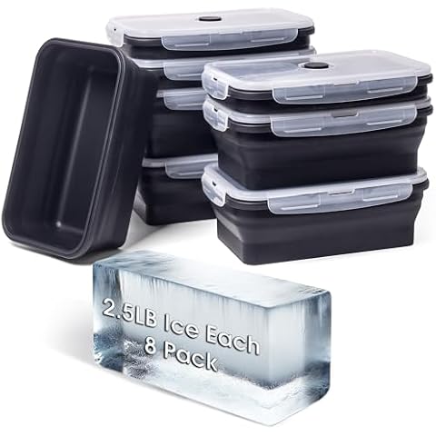 Collapsible Ice Block Mold Extra Large for Ice Bath Cold Plunge Tub Chiller Cooler, 8 Pack for 20LB Ice, Stackable Silicone Mold Ice Tray for Big Ice Brick Giant Block Ice, Dishwasher Safe, Black Cover