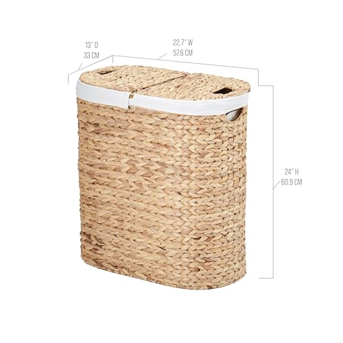 Seville Classics Premium Natural Handwoven Portable Laundry Bin Basket with Carrying Handles, Household Storage for Clothes, Linens, Sheets, Toys, Water Hyacinth, Oval Hamper