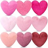 Beeveer 9 Pcs Pink Series Valentine's Day Heart Pillow Faux Rabbit Fur Fluffy Heart Throw Pillows Cute Decorative Soft Throw Cushion for Women Couch Bed Sofa Chair Home