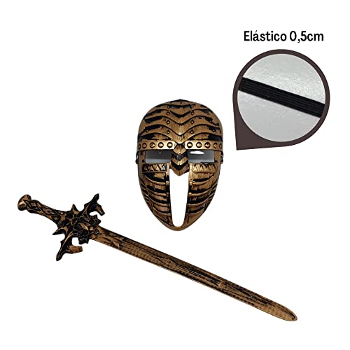 Kit Máscara + Espada Gladiador Medieval Brinquedo Espada 49 cm Fantasia Faz de Conta Para Crianças