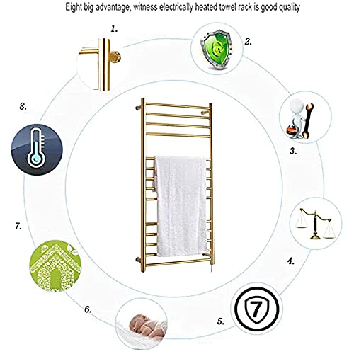 Toallero eléctrico de acero inoxidable dorado con 14 barras para pared 7
