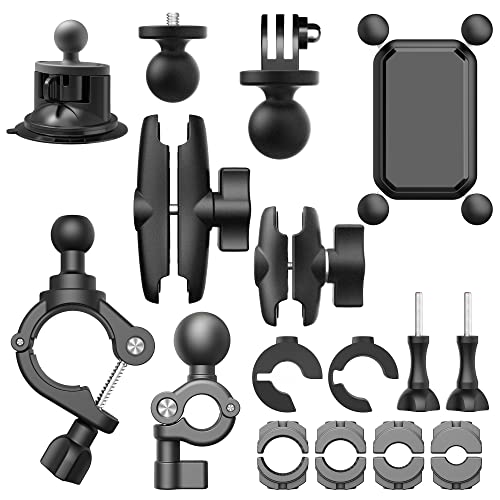 Adracwaro-MotorcycleBikeCar-Mount-Accessory-Kits-Bundle-for-GoPro-DJI-OSMO-Action-Insta360-SJCAM-and-Mobile-Phones-Including-Super-Clamp-Handlebar-Mount-Car-Suction-Cup-Mount-Phone-Holder