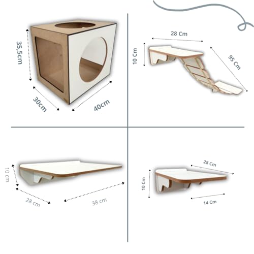Kit Playground Para Gatos 1 Nicho 4 Prateleiras 1 Ponte Branco Redondo