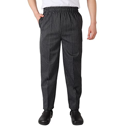 M&Catree Pantalón De Chef para Hombres, Pantalones de Cocinero Pantalones de Trabajo Uniformes de Cocina de Restaurante - Zebra | Elástico, L