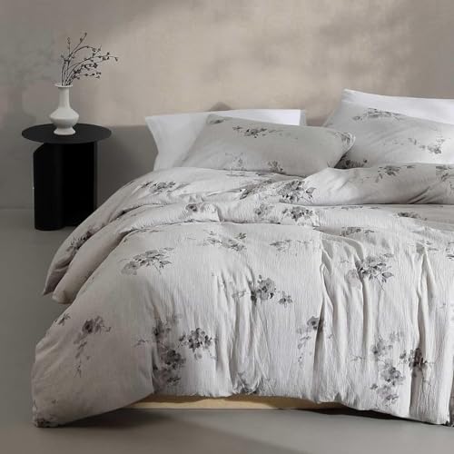 Calvin Klein - King Comforter Set with Shams Floral Bedding with Matching Shams Medium Weight for All Season Aquarelle Floral Grey