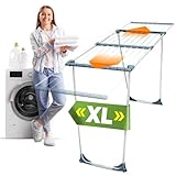 STAHLMANN ® Wäscheständer mit 17 m Trockenfläche klappbar – extra Stabiler Wäscheständer ausziehbar - Flügelwäscheständer mit rutschfesten Füßen – Teleskop (weiß/blau)