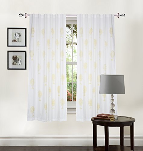 Image of LINENWALAS Cotton Solid Windows Curtains, 4.5ft x 5ft,Yellow Tree, Set of 2