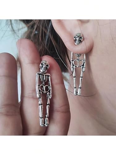 2pcs Gothic Skull Faux Human Skull Bone Drop Earrings Stud Earrings Halloween For Women Suitable For Halloween Party