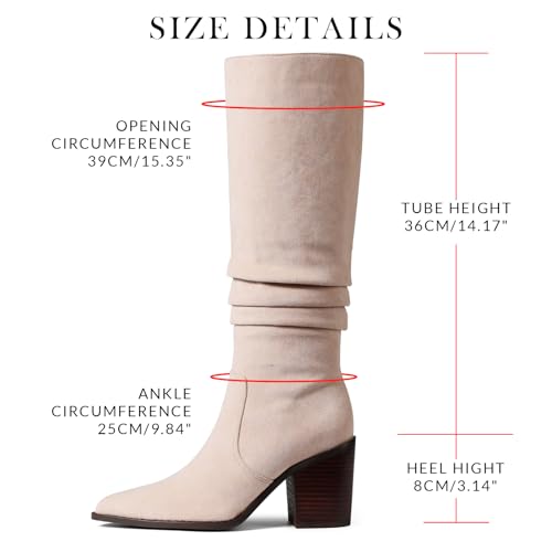 VOMIRA Knee High Boots Women Suede Boots Pointy Toe Chunky Block Heels Side Zipper Wide Calf Boots Fashion Dress Tall Boots Fall Winter Long Boots2