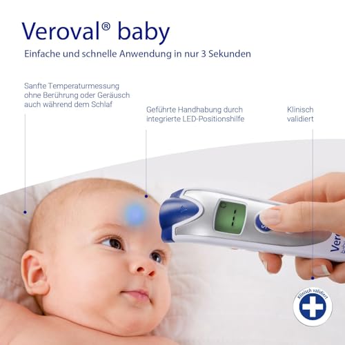 Foto von Veroval baby Infrarot-Thermometer Silber, Berührungslose und Geräuschlose Messung, Körpertemperatur, Objekttemperatur, Umgebungstemperatur, schnelle Messung, einfache Handhabung