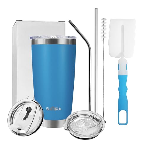 Image of SUVIRA 20 Oz & 30 Oz Stainless Steel Coffee Mug, Double Wall Insulated Vacuum Tumblers with Straw & Sliding Lid, Keep your Beverages Hot & Cold Ideal for Coffee, Tea, & Cold Drinks. (Turquoise, 20 OZ)