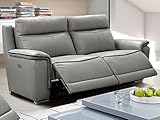 Sofá 3 plazas relax eléctrico PAOSA de piel - Gris claro con ribete gris antracita