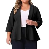 Agnes Orinda Plus Size Blazers for Women Lapel 3/4 Sleeve Open Front Peplum Office Cardigan Jackets 2X Black