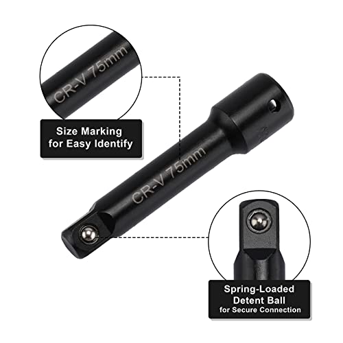 Mayouko 1/4\",3/8\",1/2\" Drive Extension Bar Set, CR-V, 9 Pieces Socket Extension Bars for Narrow and Deep Areas - Thumbnail 5