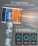 Cosy Companions Hair Dryer - Negative Ionic Blow Dryer with 150000 RPM High Speed Brushless Motor for Fast Drying, Low Noise, HD Display Hair Dryer with Diffuser and Nozzle, 5 Temps & 2 Speeds