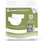 SUNKISS Masterpiece Adult Diapers with Tabs, Unisex Disposable Incontinence Briefs for Women and Men, Odor Control, White, Large/XLarge, Previously Large, 10 Count