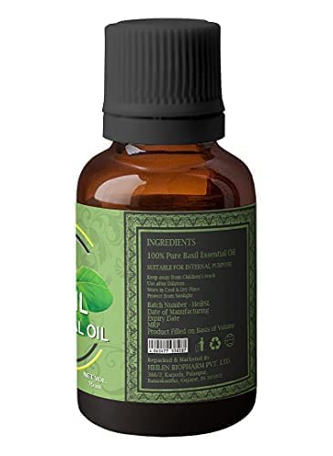 Image of Heilen Biopharm Food Grade Edible Tulsi (Holy Basil) Essential Oil - 15 mL Bottle Pack of 1,For Hair, Skin, Body Massage & Aromatherapy