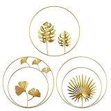 resome 3 PCS Gold Wall Decor, 11inch Gold Metal Wall Art Decor Gold Ginkgo Maple Monstera Leaf Wall
