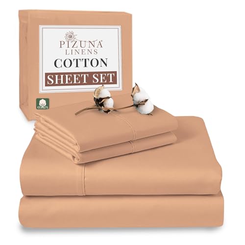 Pizuna 100% Cotton Sheets Set RV King 400 Thread Count Peach