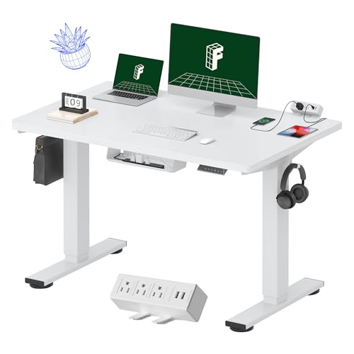 Image of FLEXISPOT EN2 Whole-Piece Standing Desk with Clamp Power Strip, 48 x 30 Electric Stand Up Height Adjustable Desk with Cable Management (White Frame + 48 inch White Desktop, 2 Packages)