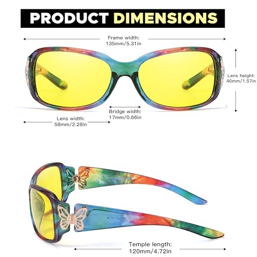 LVIOE Polarized Night Vision Glasses for Women, Yellow Tinted Glasses with Butterfly Decoration for Night Driving3