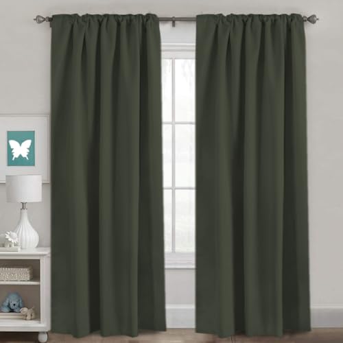 Image of H.VERSAILTEX Blackout Curtains Thermal Insulated Window Treatment Panels Room Darkening Blackout Drapes for Living Room Back Tab /Rod Pocket Bedroom Draperies (2 Panels, Olive, 52 x 84 Inch)