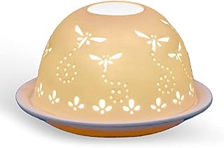 Porcelain Candle Holder in a Dragonflies design Tealight Holder | Handcrafted | Dome-shaped | Unglazed Finish in White