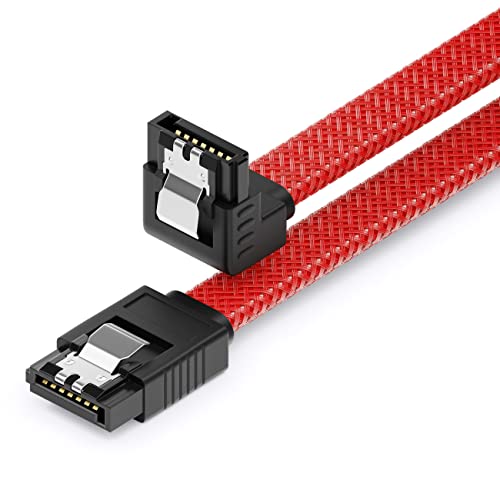 deleyCON 30 cm SATA 3 Nylon Câbles de Données 6 Gbit/s SATA III Câbles de Branchement Serial ATA Câbles de Connexion pour Carte Mère & Disque dur HDD SSD 1 Connecteurs en L S-ATA L 90° Coudés Rouge
