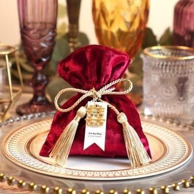 worki prezentów z liną Opakowanie 10 torebek prezentowych z aksamitu, wielokolorowych, w różnych rozmiarach, idealnych na wesele, baby shower i inne przyjęcia(M,13x16cm)