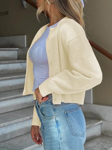 Image of Balimtoy Women's Cropped Cardigan Sweaters Long Sleeve Button Down Sweaters Knit Cardigan Cute Y2k Open Front Crop Top